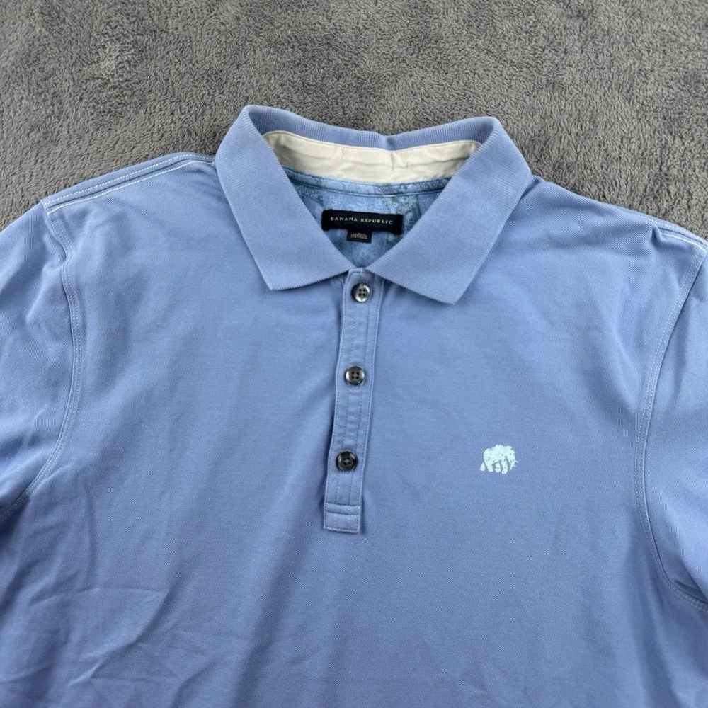 Banana Republic Polo Shirt Mens Large Blue Stretch Cotton Blend‎ Elephant Logo